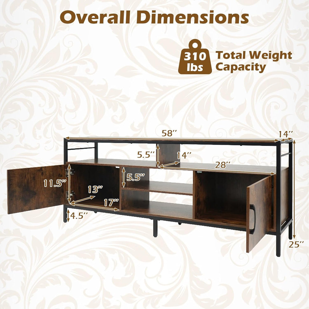 Tangkula Industrial TV Stand for TVs up to 65”, Entertainment Center with 2 S...