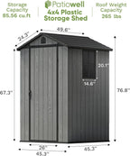 Patiowell 4 x 4 FT Plastic Outdoor Storage Shed with Floor, Garden Tool Shed with Two Windows and Single Lockable Door for Garden, Backyard, Lawn, Easy to Install, Dark Grey(Fit-it Shed)