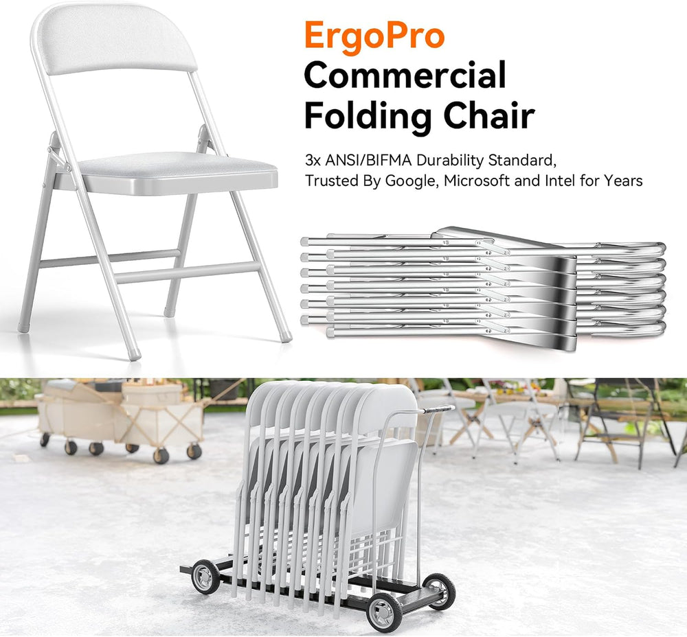 2 Pack Folding Chairs with Cushion Padded - Metal Chairs w/Comfortable Seats ...