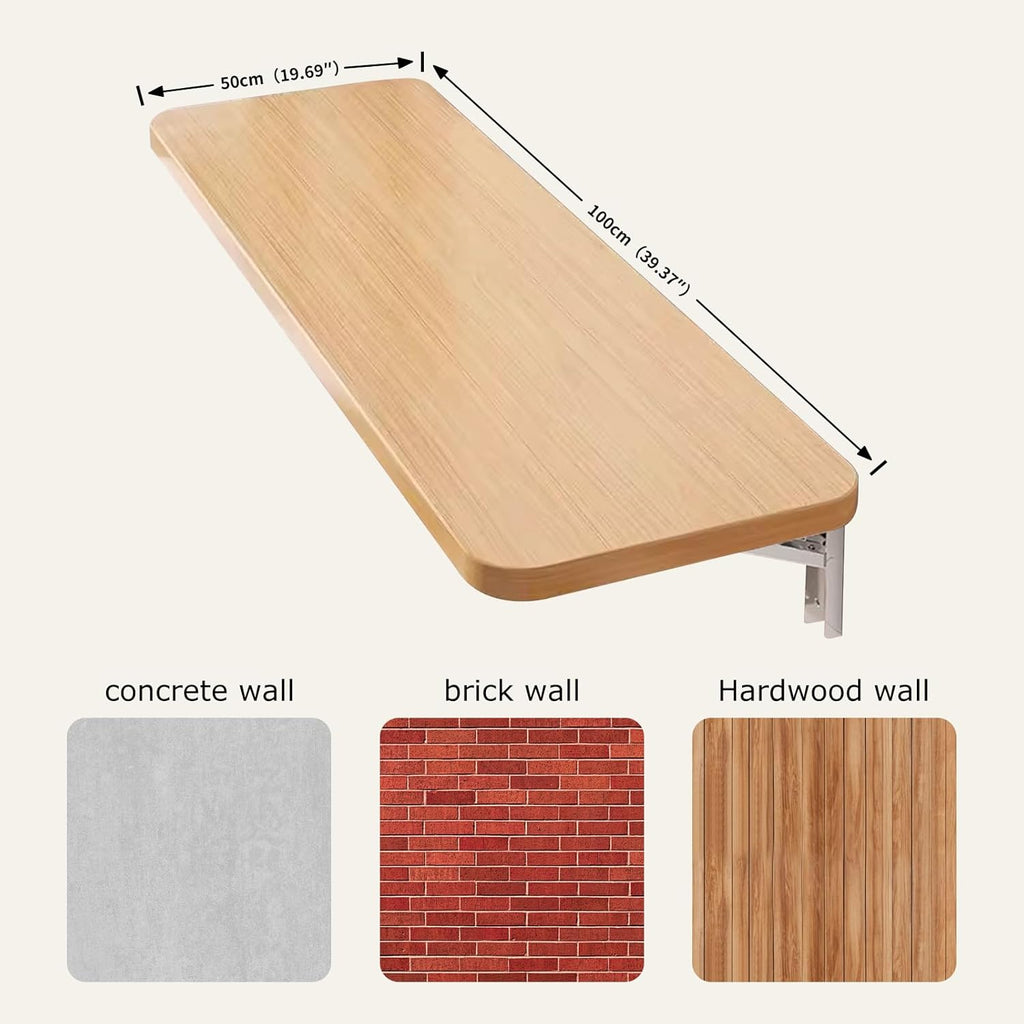 Wall Mounted Folding Wood Table, Folding Table with Heavy Duty Metal for Laundry Collapsible Shelf Brackets, Wall Mounted Desk Fold Down for Small Spaces Wooden 100 * 50cm/39.3”*19.7”