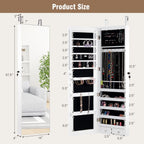HAPPYGRILL Over the Door Jewelry Organizer, Hanging Jewelry Storage Cabinet w/Full-Length, Inner Makeup Mirror, Earring Shelves, Ring Slots, 25 Necklace Hooks, Wall Mounted Jewelry Armoire for Women