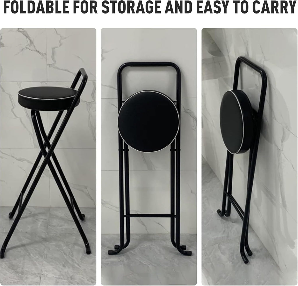 Folding Stool, Metal Bar Stools, Island Chairs 32", Padded Folding Chairs, Tall Bar Stools for Kitchen Counter, Bar, Garage, Workshop