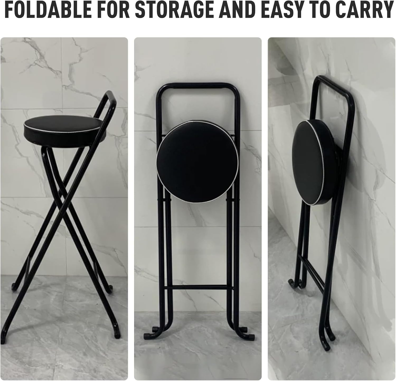 Folding Stool, Metal Bar Stools, Island Chairs 32", Padded Folding Chairs, Tall Bar Stools for Kitchen Counter, Bar, Garage, Workshop
