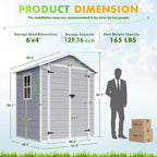 Devoko 6x4FT Outdoor Storage Shed with Lockable Door, Waterproof Plastic Resin Garden Shed Tool with Floor for Backyard, Patio, Lawn, Pool Supplies (Grey)