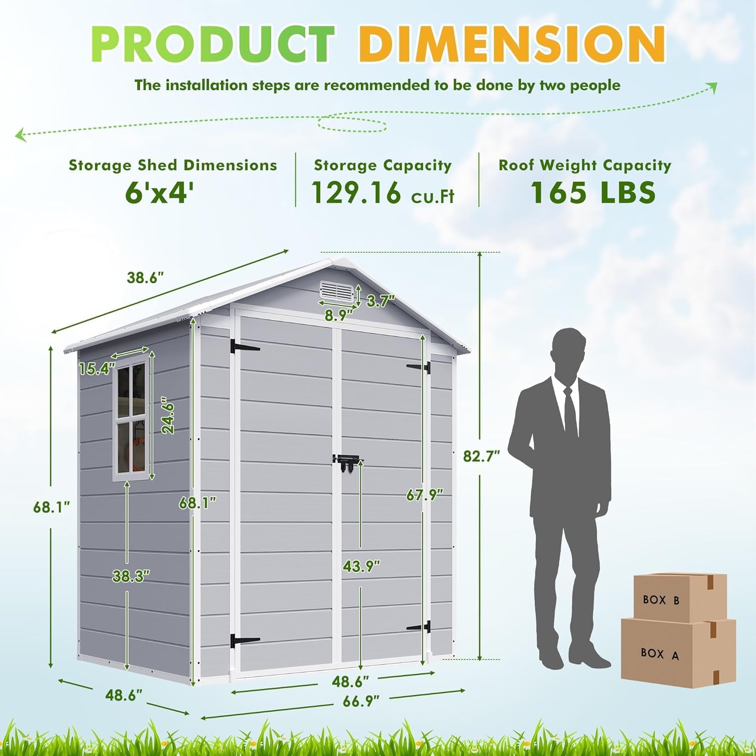 Devoko 6x4FT Outdoor Storage Shed with Lockable Door, Waterproof Plastic Resin Garden Shed Tool with Floor for Backyard, Patio, Lawn, Pool Supplies (Grey)