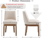HNY Modern Dining Chairs Set of 2 with Comfortable Back Support, Farmhouse Soft Linen Upholstered Kitchen Dining Room Chairs with Solid Wood Legs, Armless Accent Side Chairs for Living Room, Beige