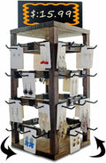 Wooden rotating Jewelry Display Stand with Removable 48 Hooks advertising board, For Earring Cards necklace bracelet Keychain Jewelry Organizer For Selling For vendor events (Dark brown)