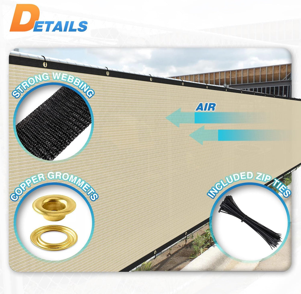 TANG 8' x 30' Privacy Fence Screen Beige Shade Cloth with Grommets, C...