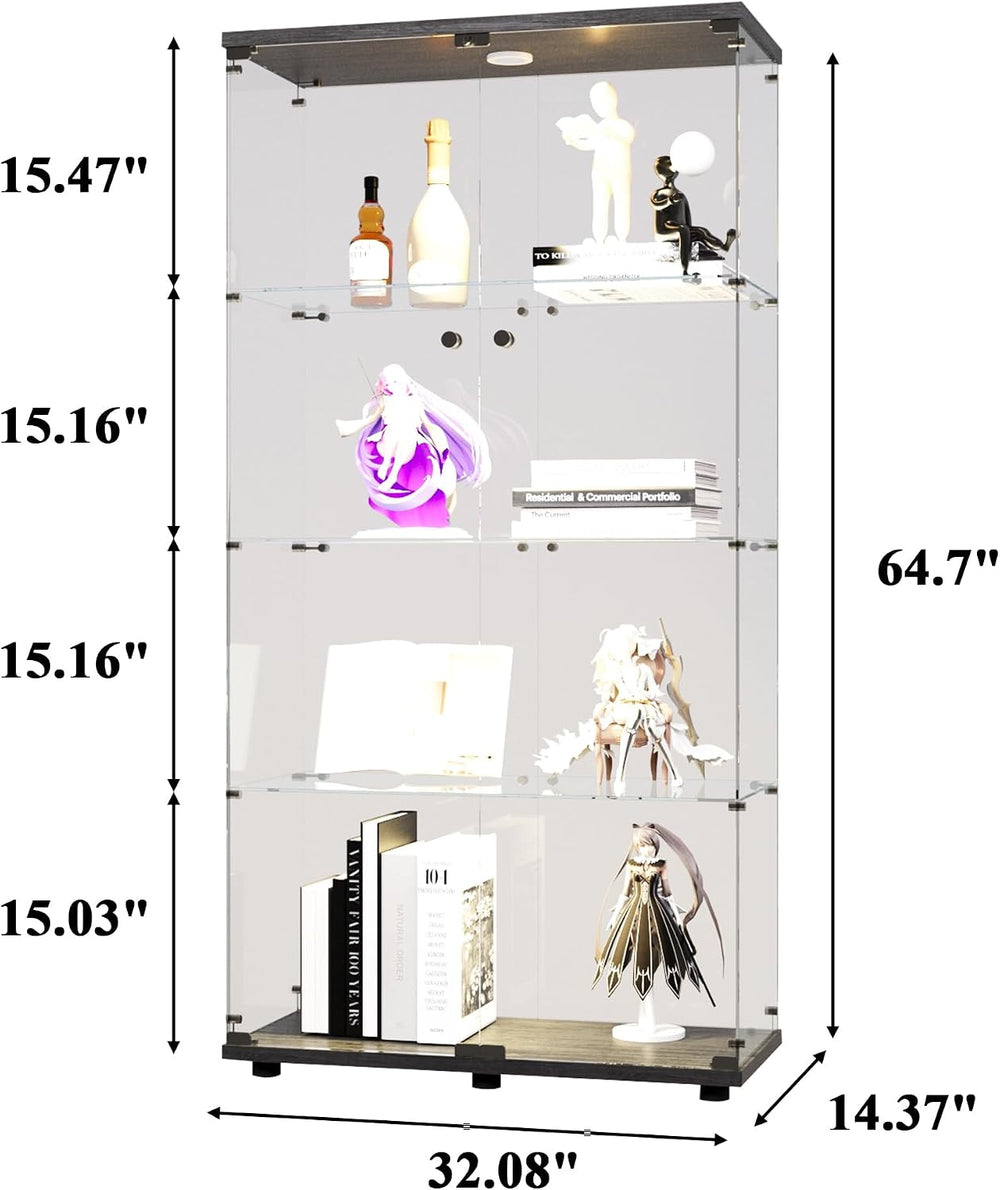 4-Shelf Glass Display Cabinet with LED Lights and Lock,Curio Cabinets Display...