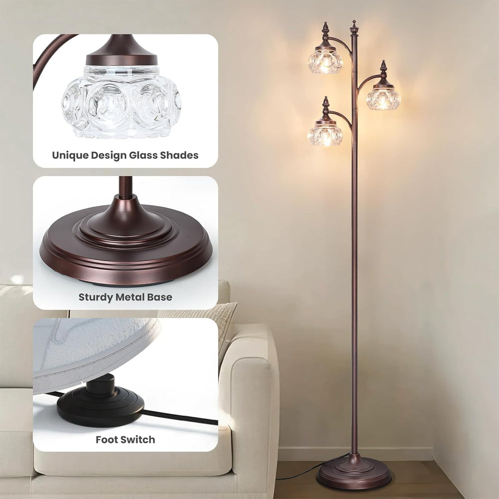 JUNNAI Brown Glass Floor Lamps for Living Room 66.5'' Standing Lamp w...