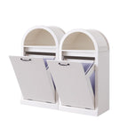 Arched Tilt-Out Trash Can Cabinet, Fluted 10 Gallon Trash Cabinet Set of 2, Modern Laundry Hamper, Hidden Garbage Can with Storage Basket for Kitchen, Living Room, White