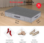 Onlyeasy Sturdy Under Bed Shoe Storage Organizers with Handles & Clear Window (16 to 32 Pairs) 2 Pack, Closet Shoes Containers Boxes for Kids & Adults, 37.7"x23.6"x5.9", Linen-like Grey, MXDUBS16P2