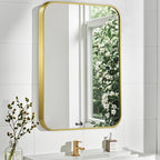 Matte Gold Mirror, 26x38 Inch Brushed Gold Mirror, Aluminum Alloy Framed Vanity Mirror, Rounded Rectangle Bathroom Mirror for Over Sink, Anti-Rust Wall Mirror (Horizontally or Vertically)