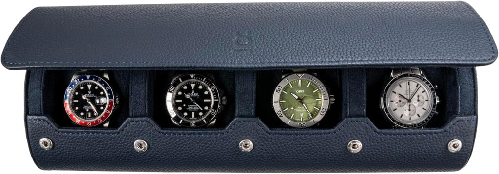 DailyWatch | Watch Roll Travel Case For 4 Watch | Luxury Watch Case In Genuine Leather With Soft Velvet Interior | Watch Case Protect, Store, & Display Your Watches | Navy Blue