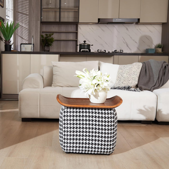 zyz 21 Inch Square Storage Ottoman Coffee Table, Modern Ottoman with Flip-Top Lidm, Solid Wood Panel, Houndstooth Fabric Footstool, Accent Ottoman for Living Room, Bedroom, Corners, Entryways (Black)