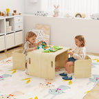Costzon Kids Table and Chair Set, All in 1 Birch Wood Activity Table, Bench, Storage Shelves, Desk for Children Reading, Arts, Crafts, Snack Time, Fully Assembled, Toddler Table & Chair Set (Natural)