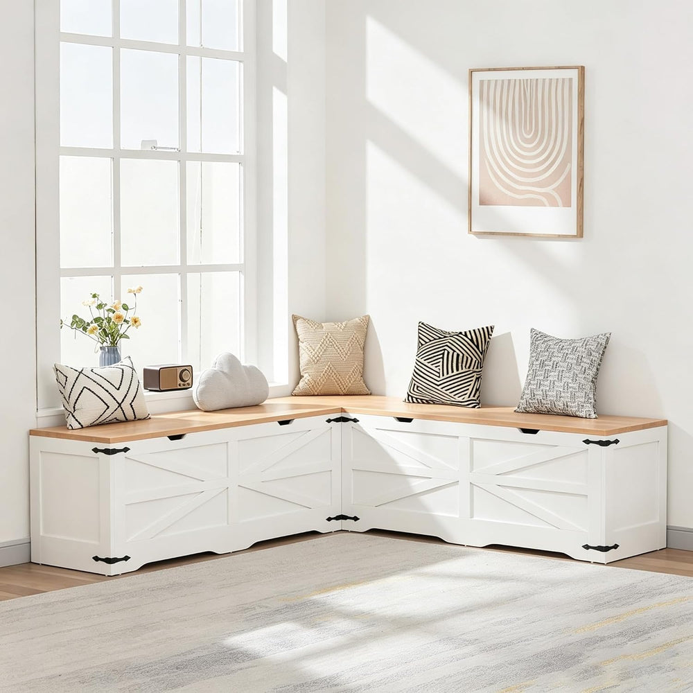 L Shaped Storage Bench, Farmhouse Kitchen Breakfast Nook Bench, Backless Corn...