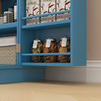 Kitchen Pantry Cabinet Buffet Sideboard for Coffee Maker & Toaster,Snacks,Spices & Wine Storage Organizer with 12 Door Shelves and Adjustable Shelves, Blue