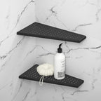 Corner Shower Shelf, Matte Black 12" 304 Stainless Steel Trapezoid Grout in Shelf with Grid Hollows Design, Recessed Bathroom Shelves for Tiled Wall Retrofit, 2 Pack