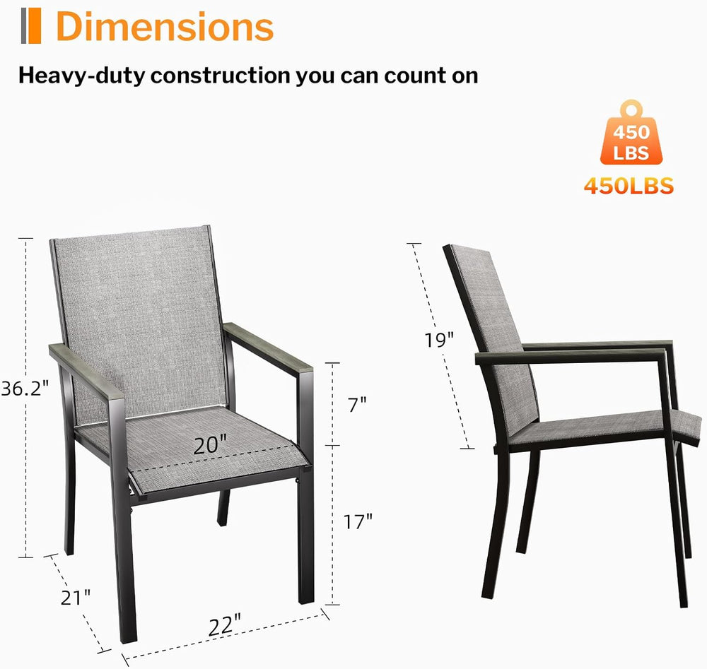 MEOOEM Highback Outdoor Chairs Set of 2, Comfortable Wide Deep Seat Grey Pati...