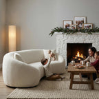 93.31” Modern Curved Sofa,Chenille & Velvet Fabric 3-Seater Couch with Solid Wood Frame,Luxury Cloud Sofa with 2 Throw Pillows,Minimalist Sofas for Living Room,Bedroom,No Assembly Required,White