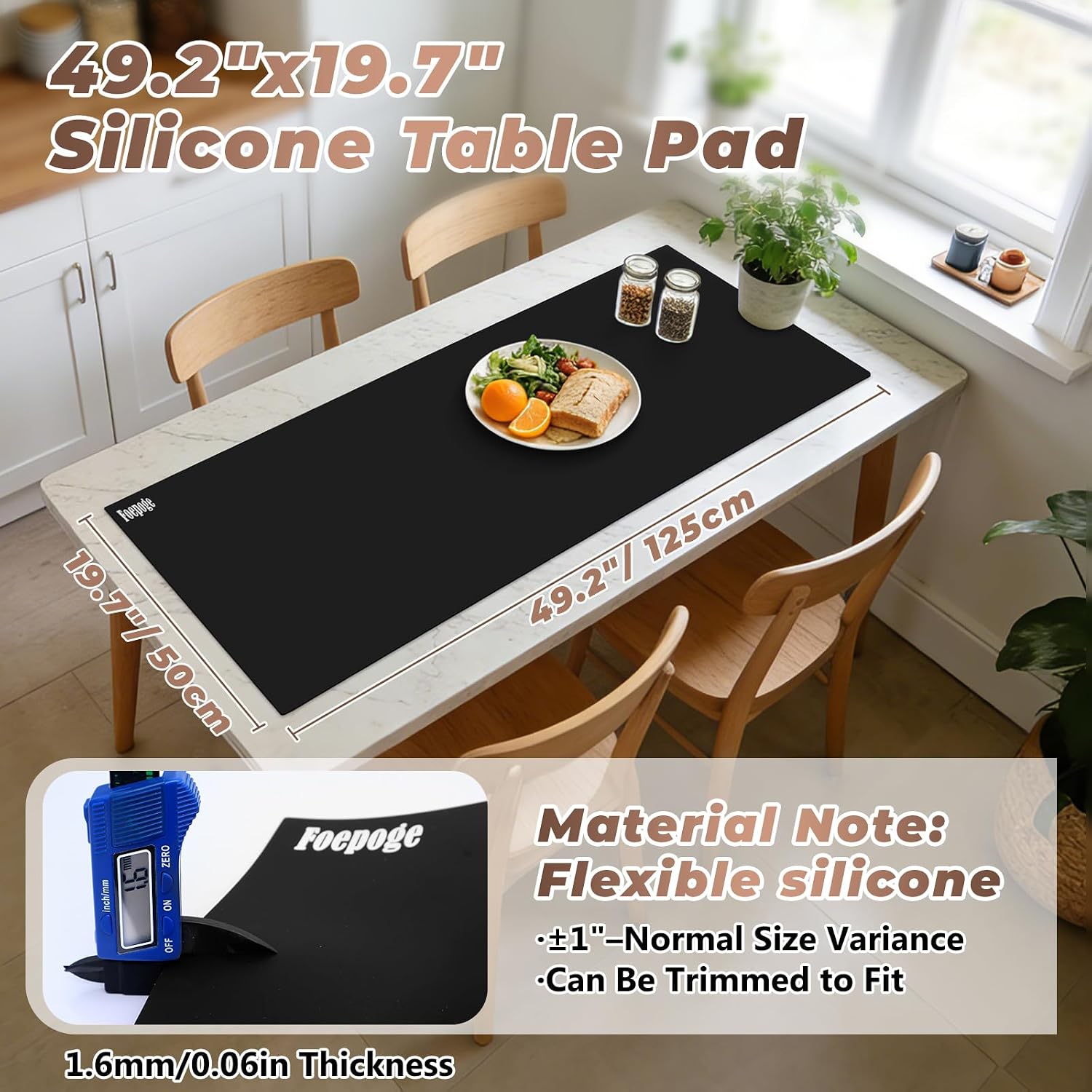 Heat-Resistant Silicone Table Protector Cover 49.2x19.7x0.06 Inch Thick | Food-Grade Table Protector for Dining Room Table Kitchen Countertop & Counter Mat -Waterproof Tabletop Cover Pad & Crafting