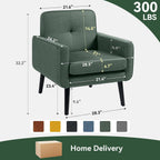 Mid Century Modern Accent Chair, Fabric Reading Armchair, Green | 300LBS Capacity, Padded Seat, Stain-Resistant Fabric, Sturdy Wood Frame, Easy Assembly, Ideal for Living Room & Bedroom
