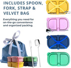 2 Pack Reusable Silicone Snack Containers with Lid, Strap, Spoon & Fork-2 Compartments Portable Mini Containers，Silicone Snack Storage Box for Picnic, Office, School(pink+orange)