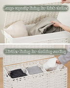 Laundry Hamper with Lid Laundry Basket 132 L (35 Gal) Wicker Clothes Hamper, Handwoven Rattan Hamper with Handles and 4 Removable Liner Bags, 6 Mesh Bags for Laundry Bedroom White