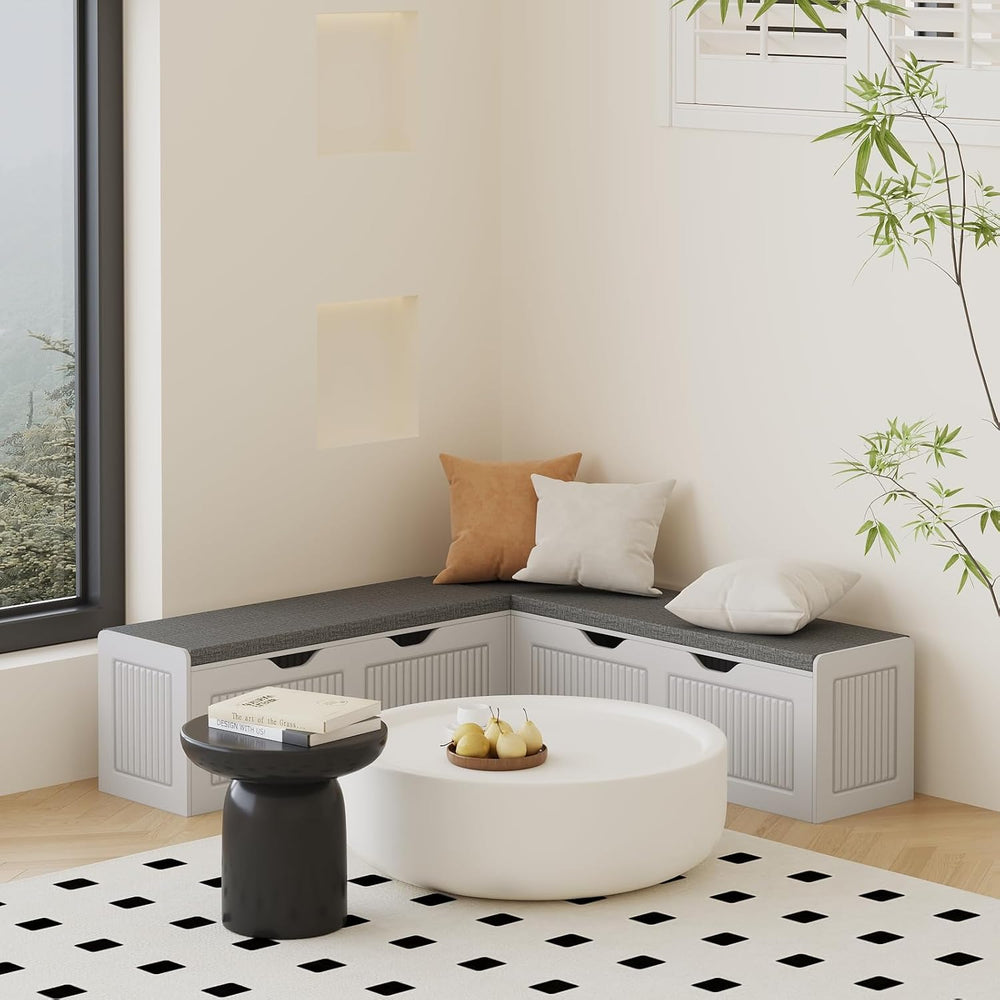 L Shaped Corner Shoe Storage Bench with Cushion, Kitchen Breakfast Nook Bench...