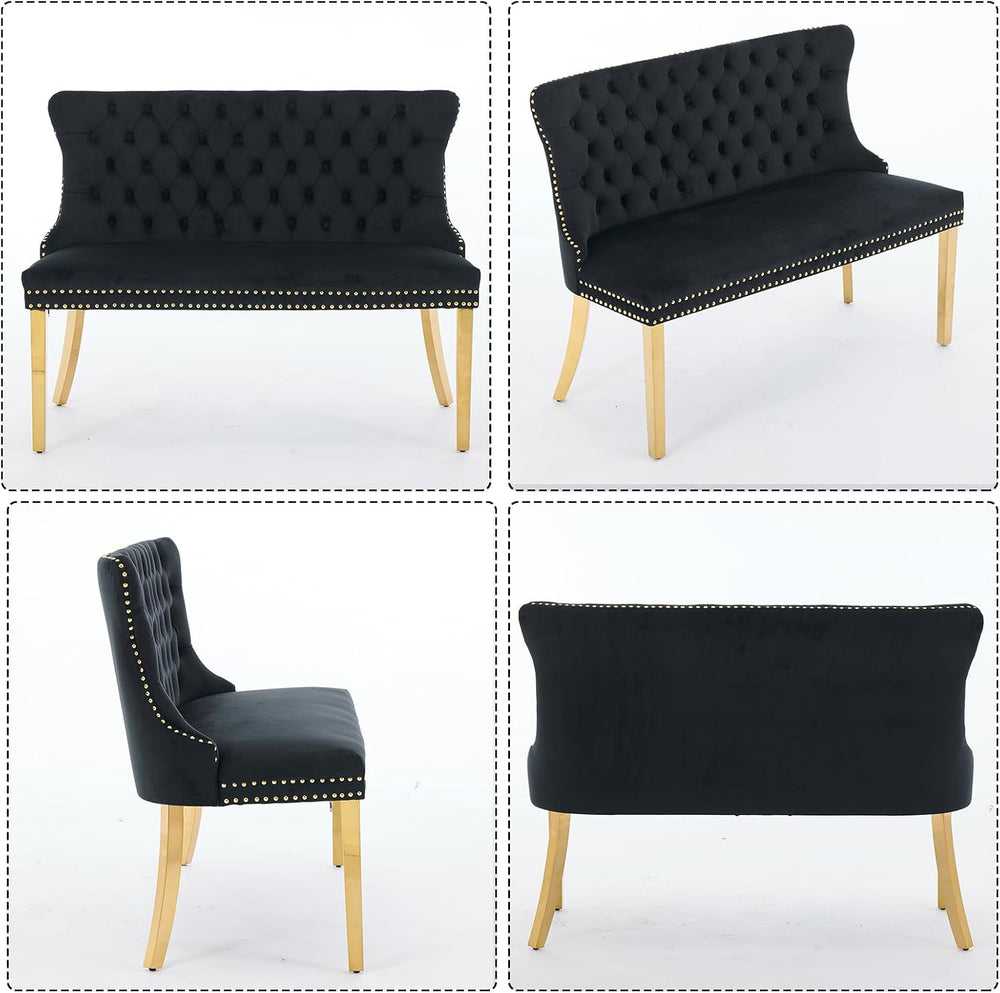 Henf Modern Tufted Velvet Dining Bench with Wing Back, 2-Seat, Nailhead Trim,...