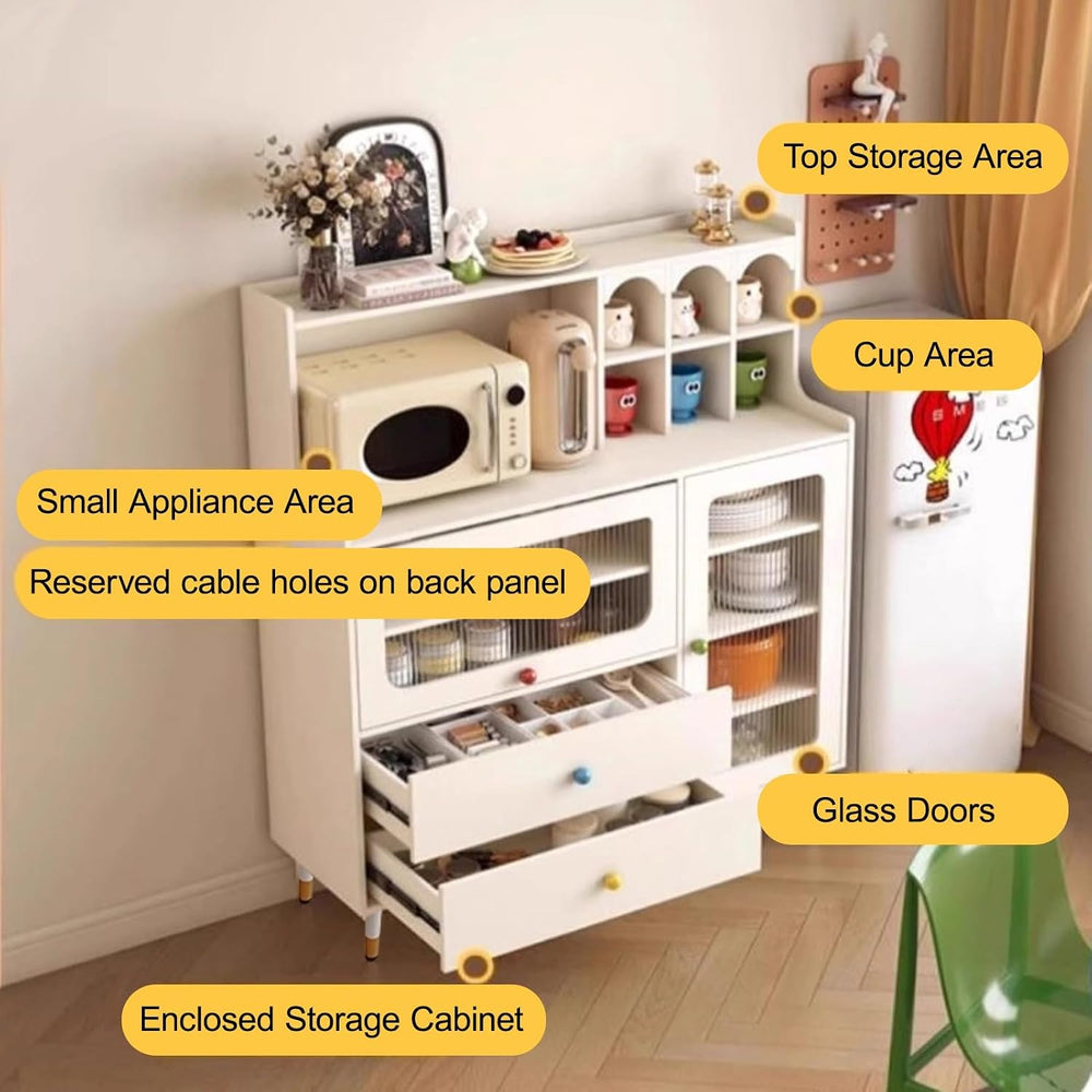 Tall Kitchen Storage Hutch Cabinet, Pantry Cabinet with Storage Drawers, Coff...