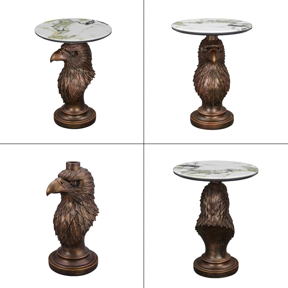 Eagle Head Accent Side Table - End Table with Faux Marble Top Unique Eagle St...