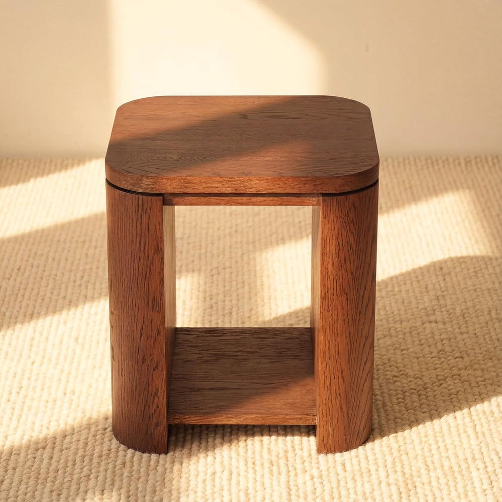 Ovelo End Table Solid Wood Oak Side Table with Storage Shelf, Modern Small Ac...