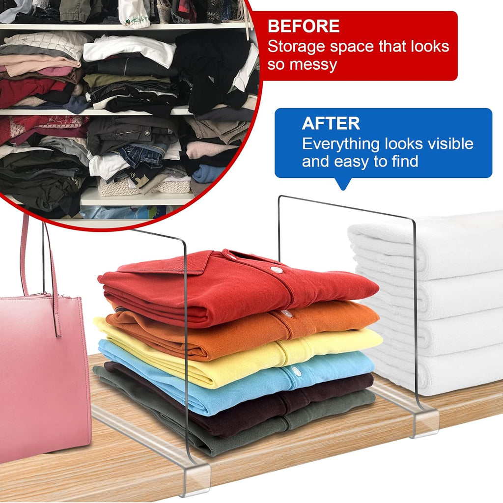 Acrylic Shelf Dividers for Closet Organization 10PCS Closet Shelf Divider Closet Dividers for Shelves Shelf Organizer for Closet Shelf Organizer for Wood Closet Separator Clear