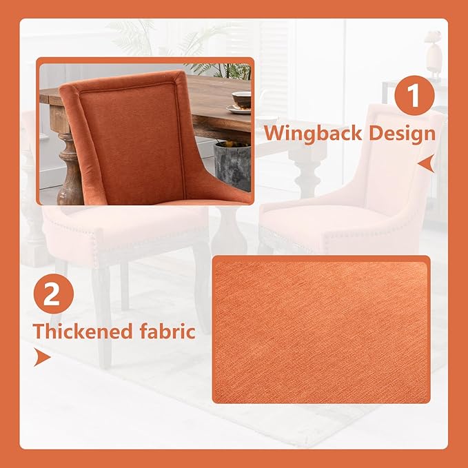 Modern Dining Chairs Set of 4, High Back Dining Chairs Side Chairs with Solid Wood Legs, Upholstered Fabric Dining Room Chairs for Dining Room Kitchen, Orange