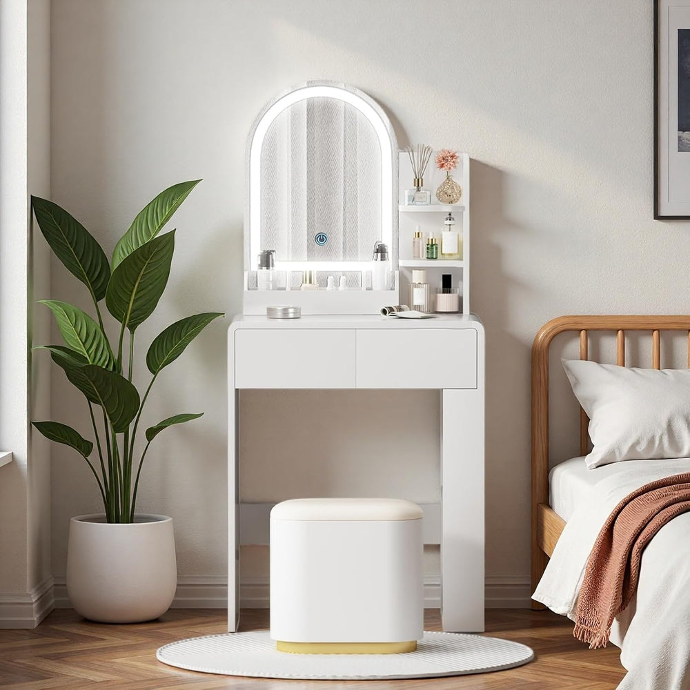 Vanity, Small Vanity Desk with Mirror and Lights, Side Shelf Storage Space, C...