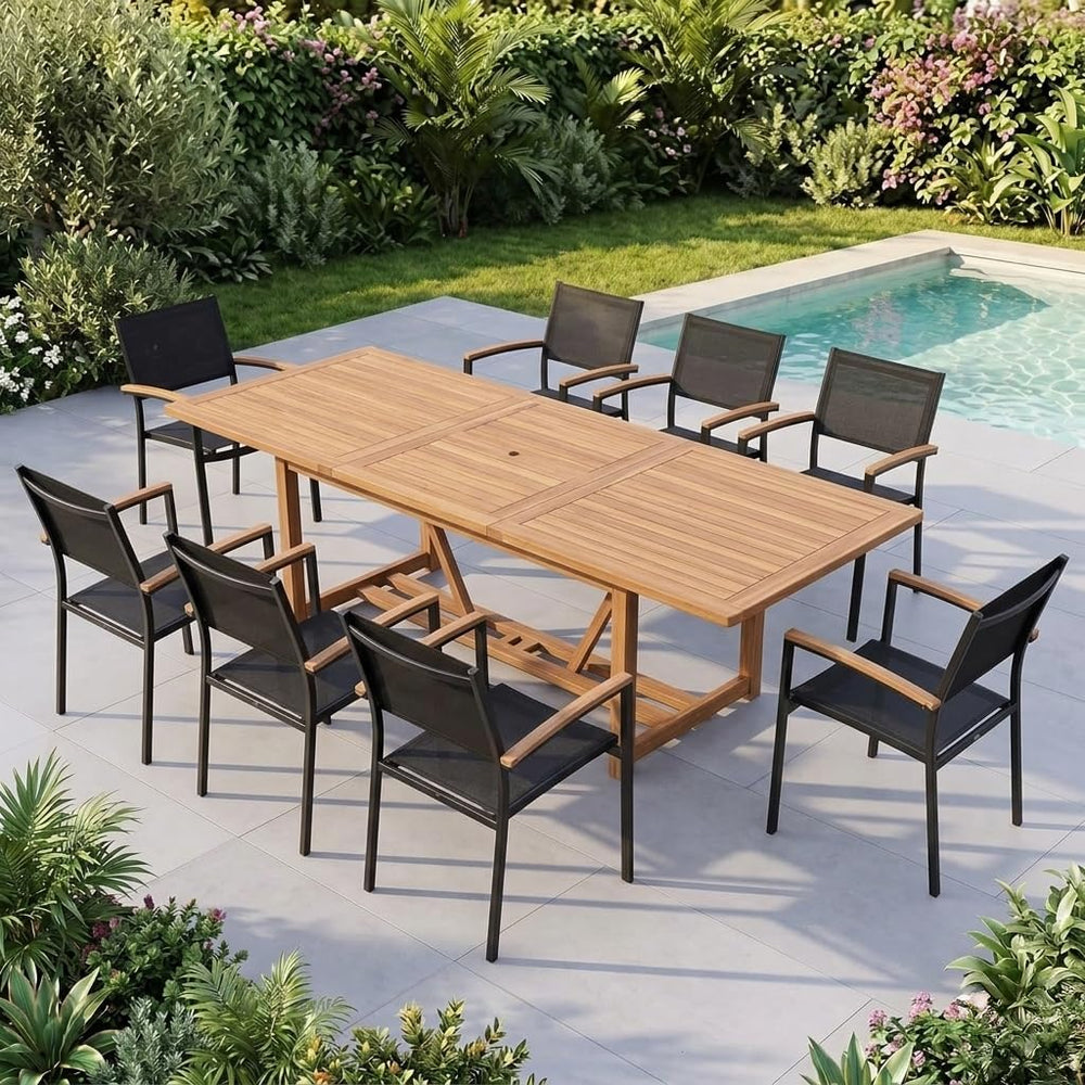 Amazonia Trentino 9 Piece Extendable Patio Dining Set | Teak Finish Table and...