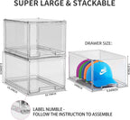 2 Pack Hat Organizer Box for Baseball Caps Organizer, Hat Organizer Box with Sliding Drawer, Hat Holder Storage Organizer, Clear Drawer Stackable for Hats Snapback Cap Storage
