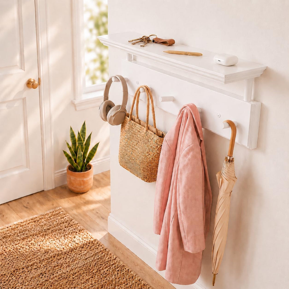 Matías Coat Rack Wall Mount with Shelf, 18 Inch Solid Wood Peg Rail, Wall Mou...
