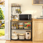 3IngSeagulls Bakers Rack with Storage, Kitchen Microwave Stand with Adjustable shelf and 6 S Hooks, 4-Tier Coffee Station Table, Kitchen Shelves for Spices, Pots, Rustic Brown