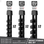 Socket Organizer Drive ABS Tools - Black Socket Holder, Premium Quality 6 Pieces Socket Holders Kit 1/4-Inch x 32 Clips, 3/8-Inch x 30 Clips, 1/2-Inch x 24 Clips（6PC,Black)