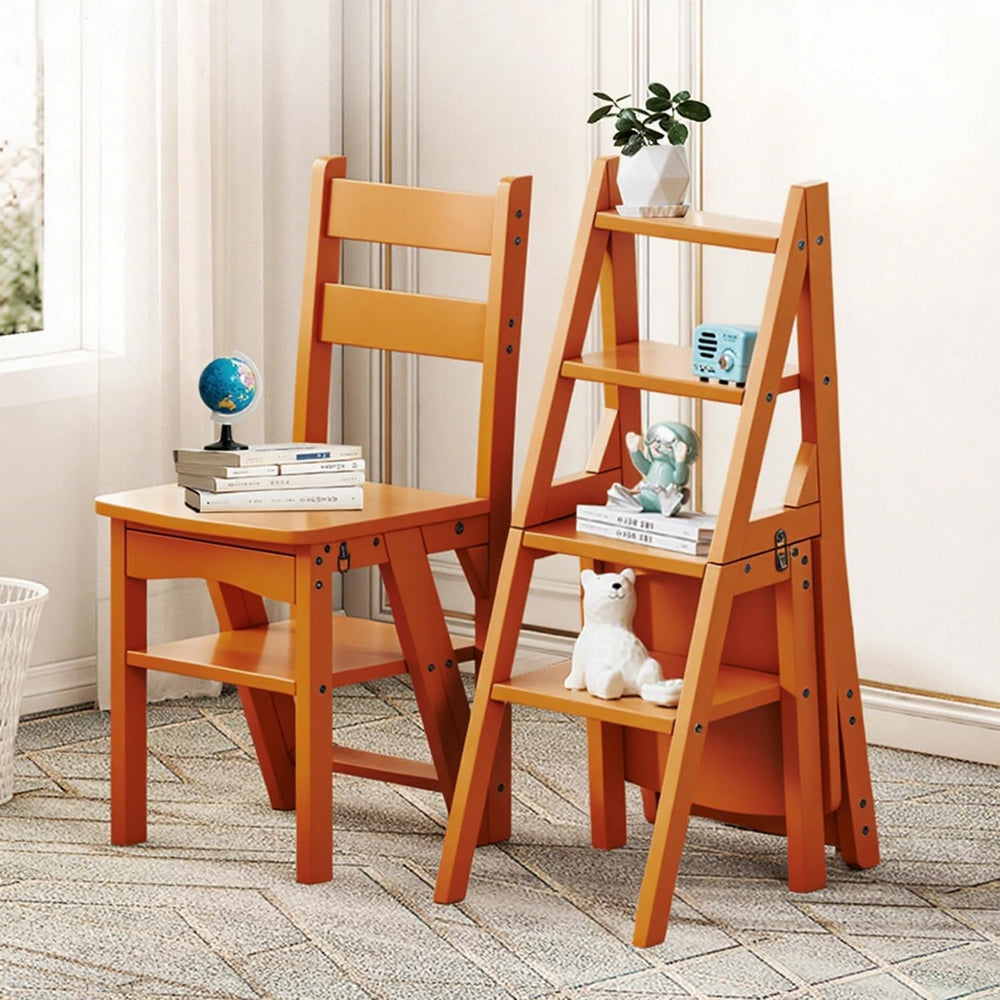 Solid Wood 3-in-1 Folding Ladder Chair, Convertible Step Stool & Display ...