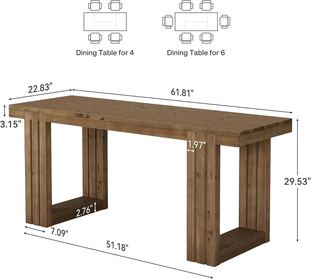 LITTLE TREE Solid Wood Dining Table, 61.8” Dining Table for 4-6 People, Recta...