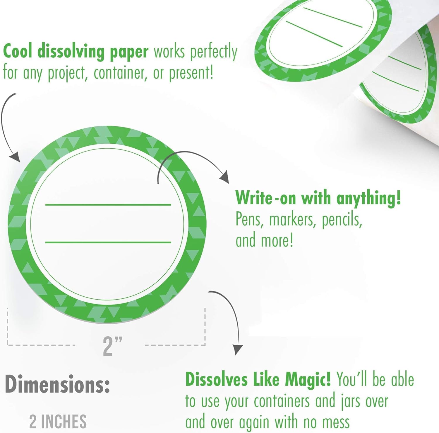 Canning Labels Dissolvable Stickers for Mason Jars and More (2" Round 200/roll) Canning Supplies Washes Off in Seconds Like Magic - Jar Labels Homemade Jam, Jelly, and More (Kelly Green)