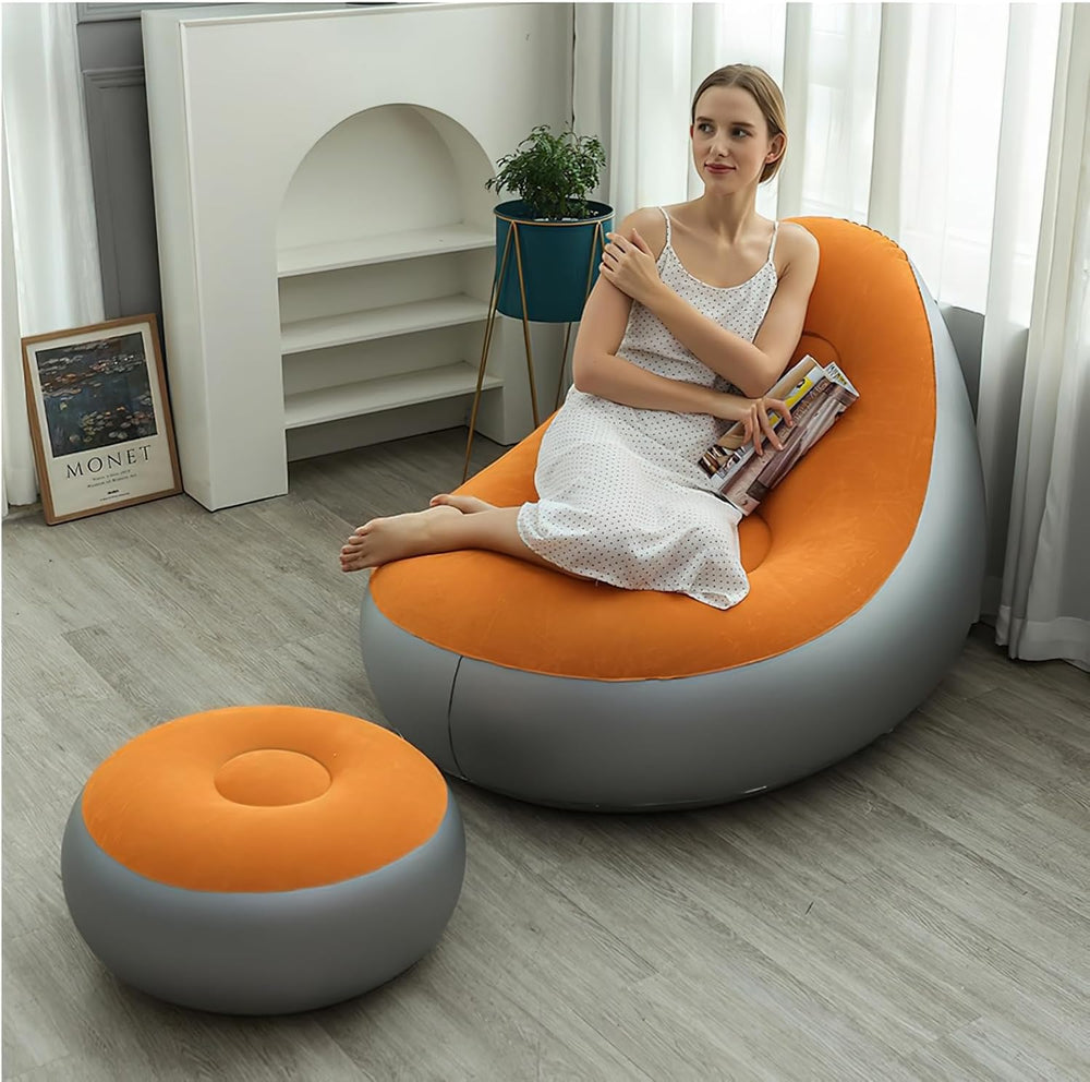 Plush Inflatable Sofa with Foot Pedals, Japanese Lazy Sofa, Thick Seat Cushio...