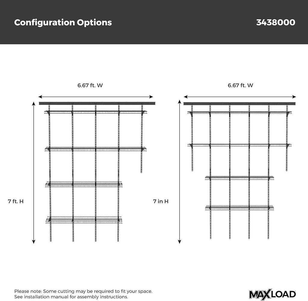 ClosetMaid MaxLoad Heavy Duty Wall Shelf Kit for Garage, 6 – 10 Ft., Adjustable ShelfTrack Wire Shelving, Black Finish