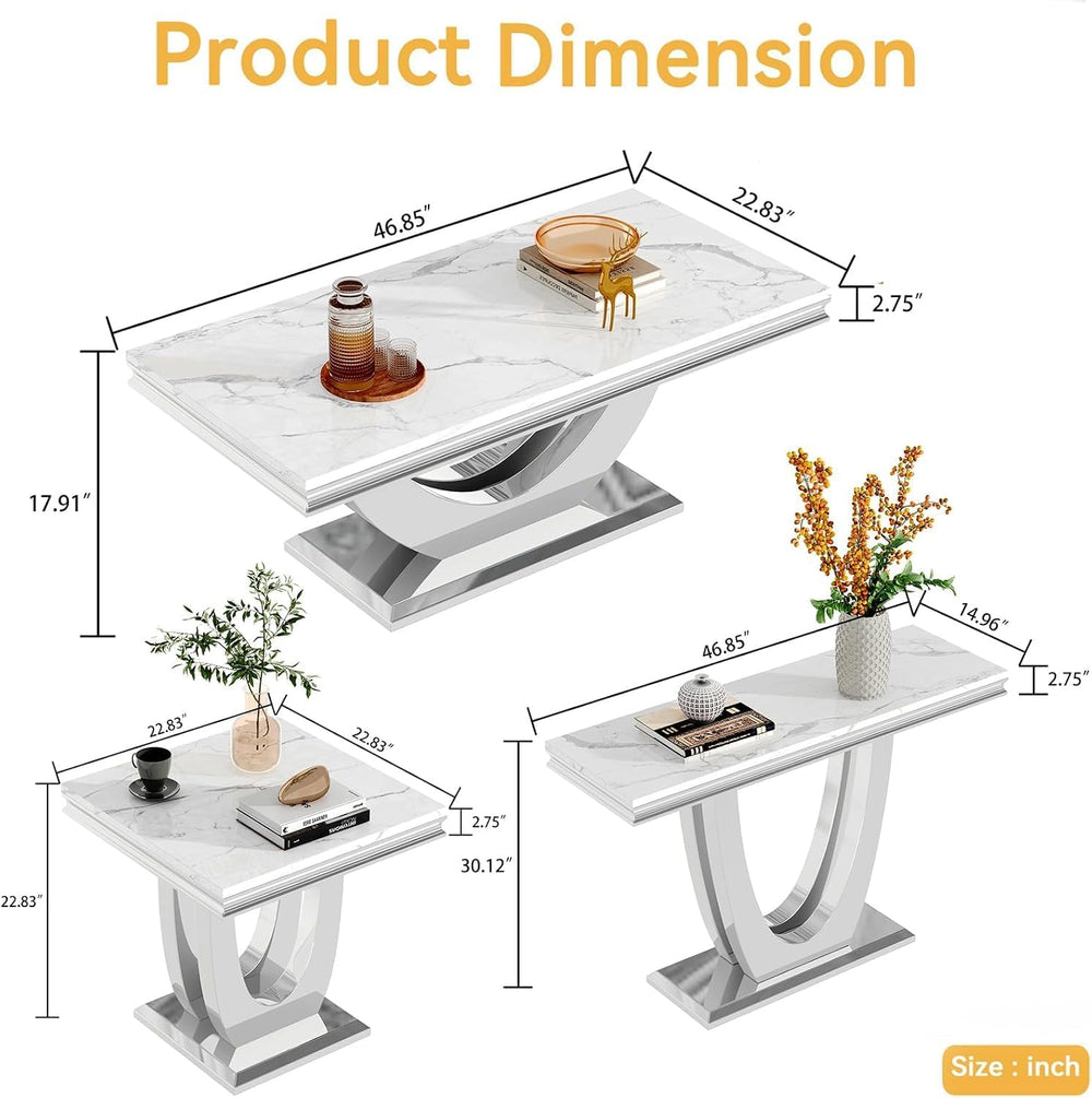 Modern Elegant 2-Piece Living Room Table Set with Faux Marble Top | Includes ...