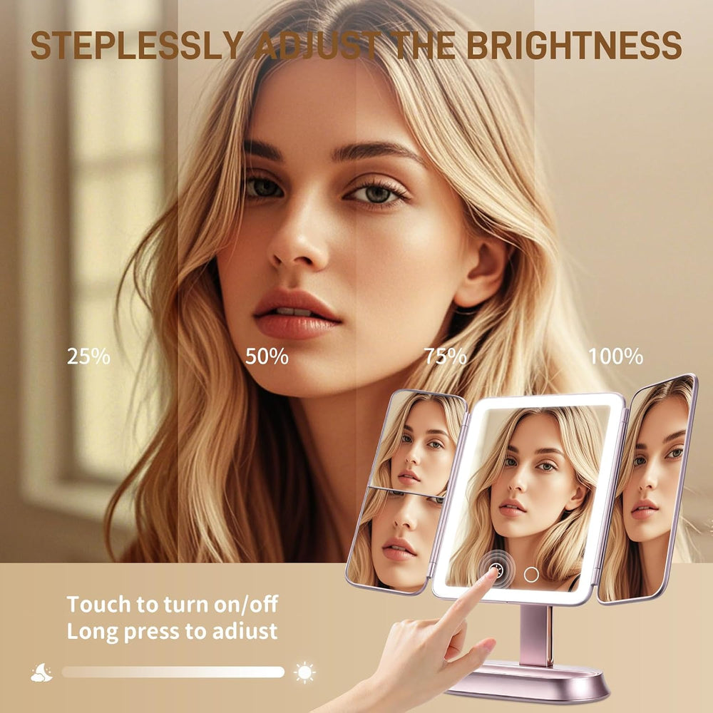 FRANO Lighted Makeup Mirror with 1X/3X/5X Magnification, Rechargeable Trifold...