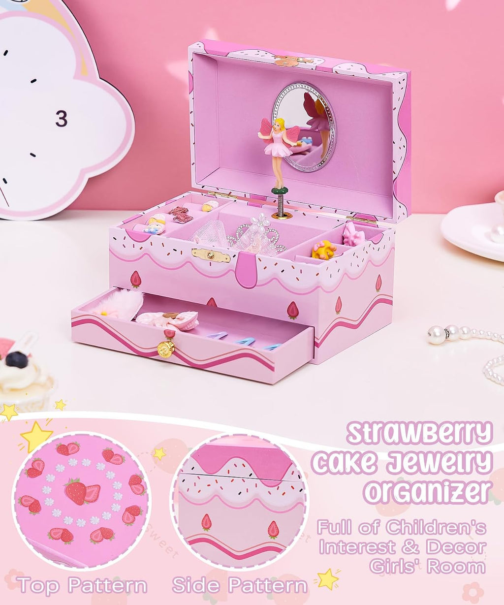 Homde Musical Jewelry Box for Girls: 2-Layer Spinning Fairy Organizer | Storage for Ring Necklace - Birthday Christmas Gift for Girls Ages 3 to 12 - Spinning Fairy Plays Melody When Lid Opens